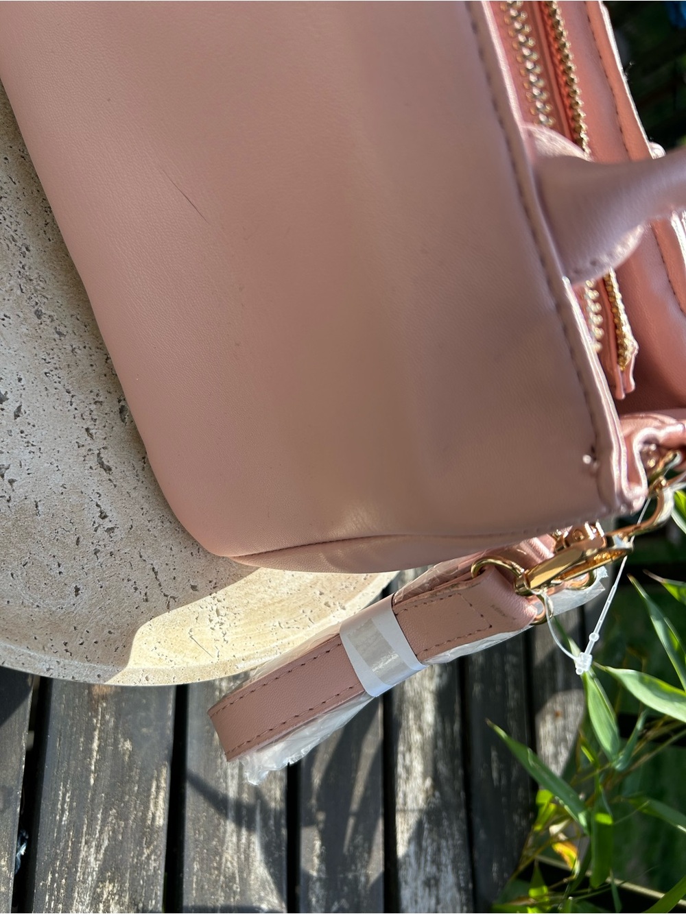 bebe Everett Quilted Satchel in Blush Pink with Gold Logo - Picture 8 of 10